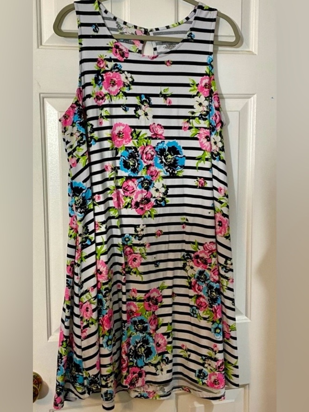 Floral Striped Swing Flowy Tank Dress